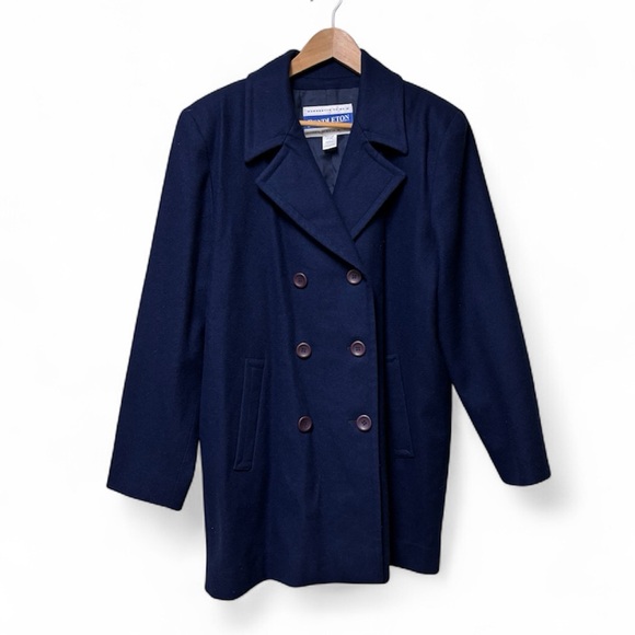 Pendleton Women’s Vintage Virgin Wool Navy Blue Double Breasted Pea Coat 14 - Picture 1 of 16